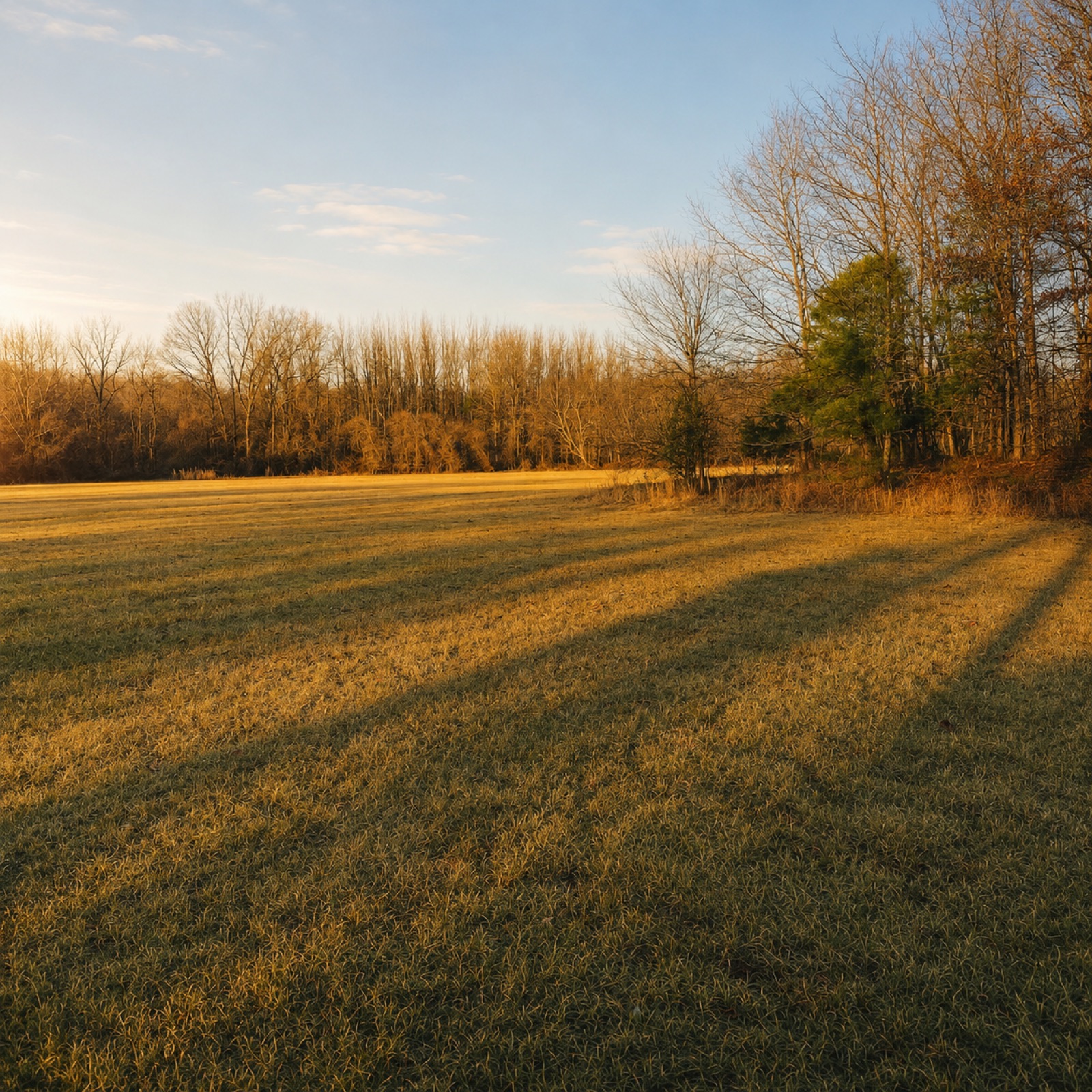 Long shadows across the front fields